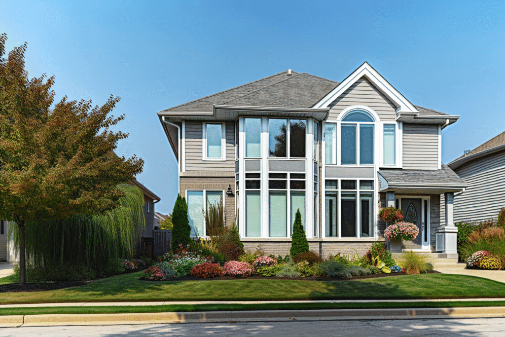 Exterior of a house with clean, sparkling windows