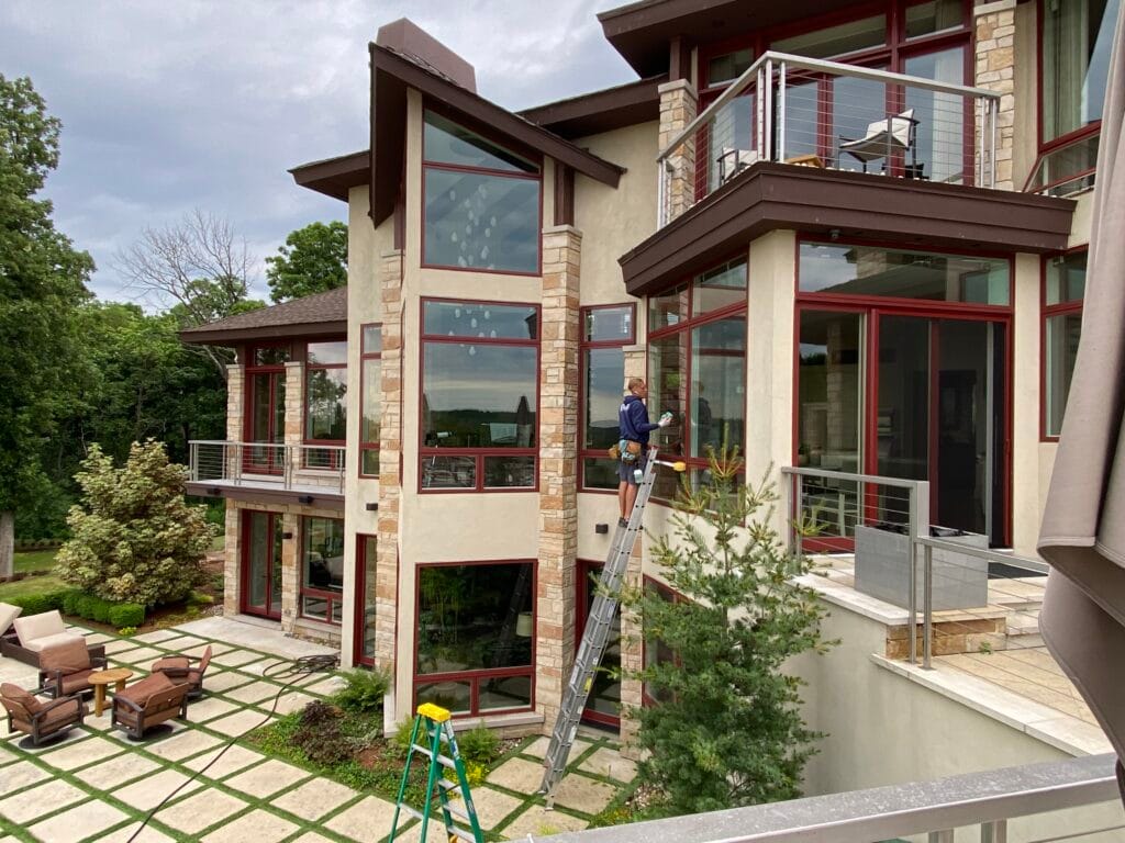 window washer working on the ladder