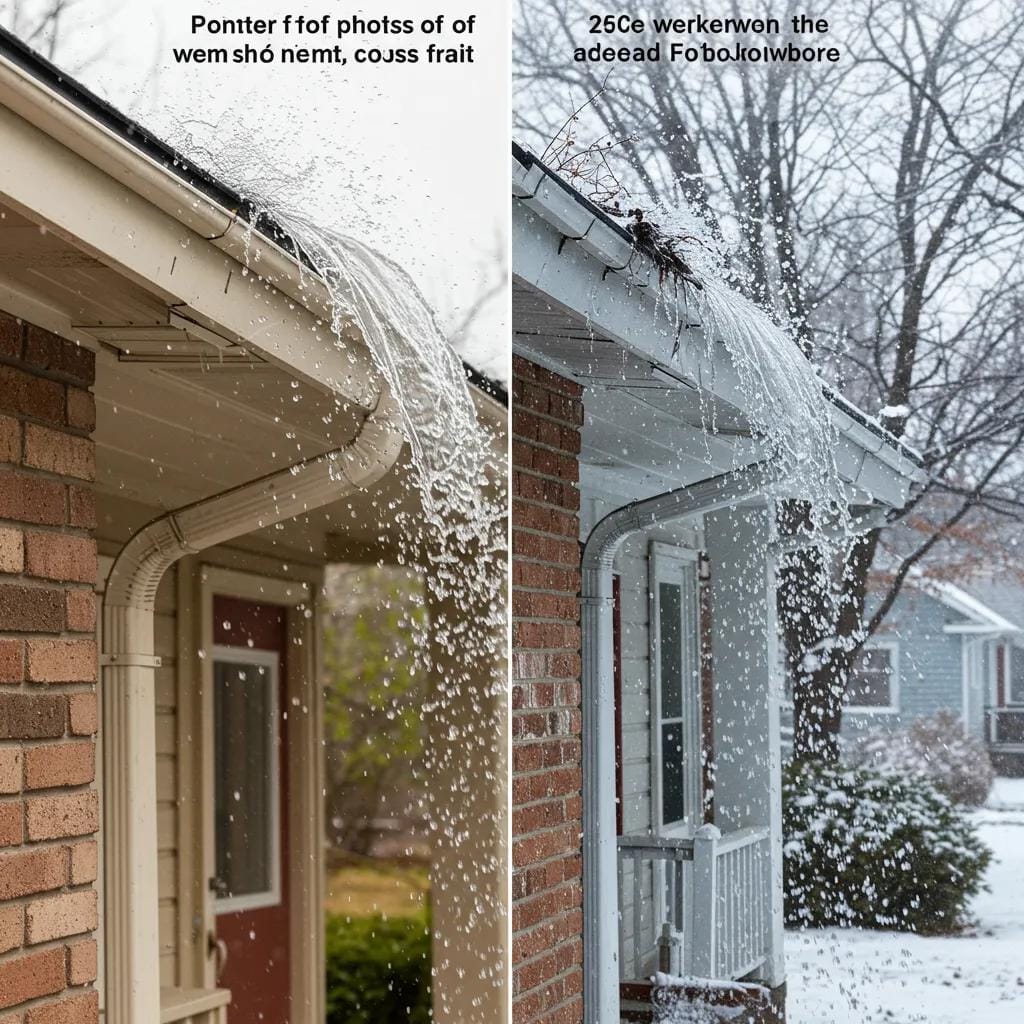Comparison of clean versus clogged gutters showing the importance of professional gutter cleaning for Chicago homes