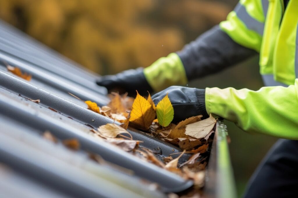 Man Picking up Leafs from gutter
