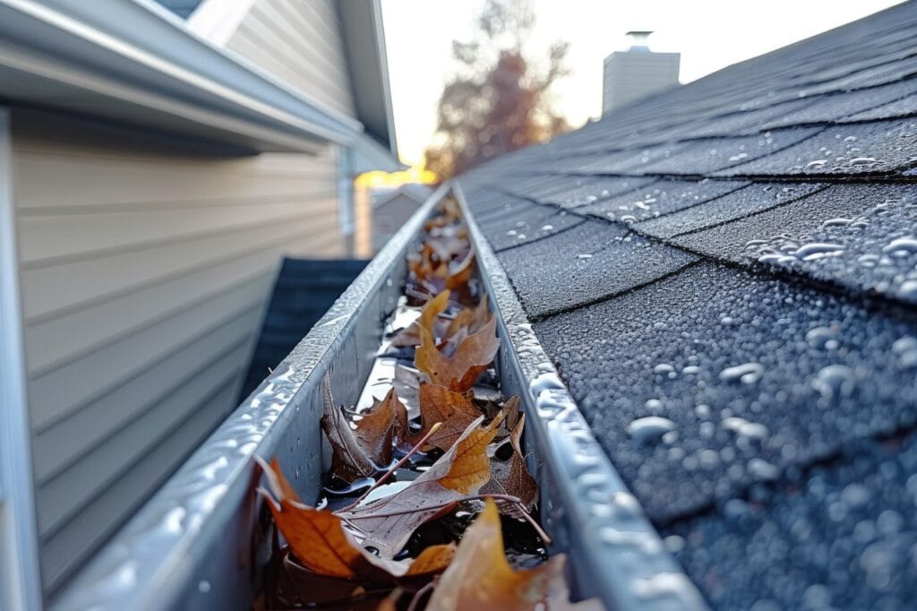 Gutter with leaves